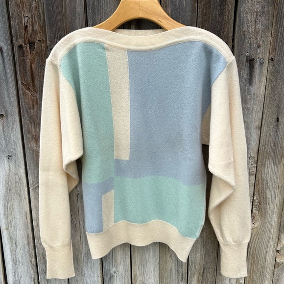 Barrie W. Bill LTD Vintage Color Block Sweater Lambswool Cream Blue M - Picture 7 of 14